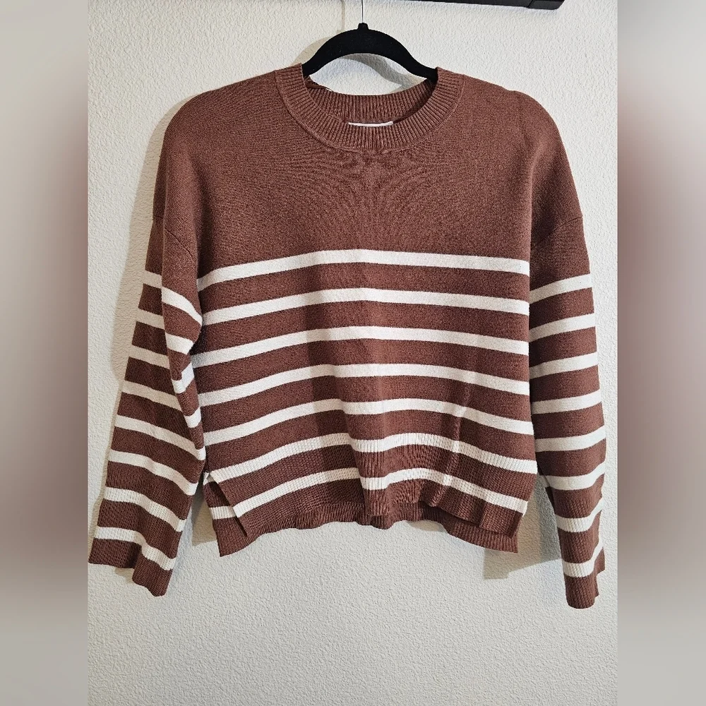 For The Republic Striped Brown and White Women's Sweater